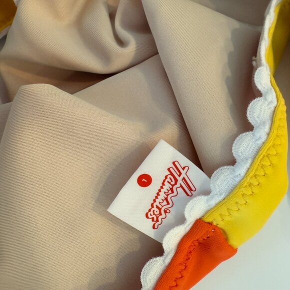 Hammies Colorblock Retro Pin Up Bikini Two Tone Orange Yellow L - Picture 4 of 5